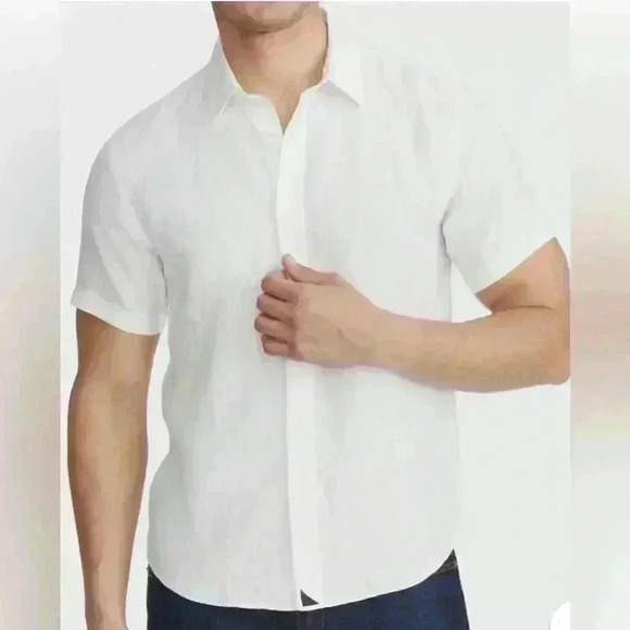 UNTUCKit Calvano Mens XL White Linen Short Sleeve Button Down Shirt Tall - Picture 1 of 6